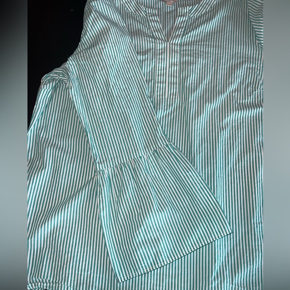 Talbots Green White Striped Bell Sleeve Popover Top Blouse Size L - Picture 9 of 9
